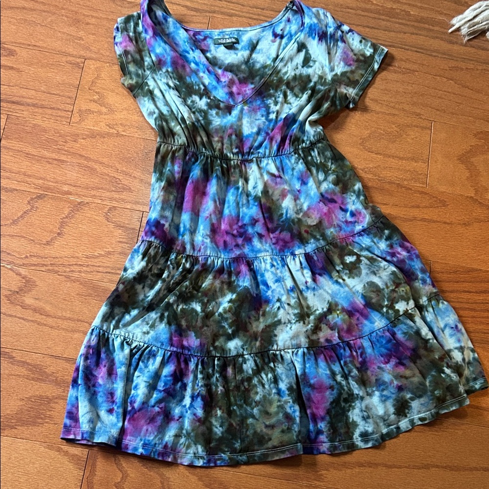 wild fable Blue & Purple Tie-Dye Tiered V-Neck Dress